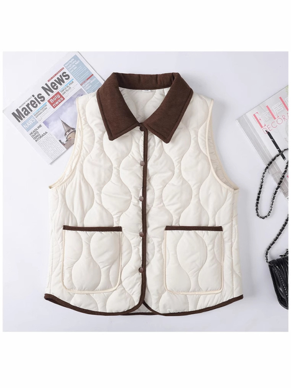 Quiltani prsluk s punom od pamuka za žene srednje i starije dobi, jesen 2025, poliester tkanina, srednja duljina