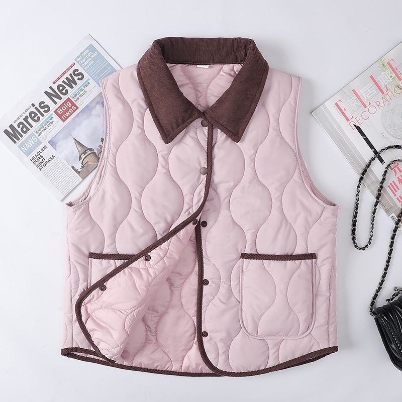 Quiltani prsluk s punom od pamuka za žene srednje i starije dobi, jesen 2025, poliester tkanina, srednja duljina