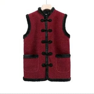 Γυναικείο γιλέκο από μαλλί σε μείξη, με σταθερό γιακά, επενδεδυμένο φλίς, κλείσιμο με ένα κουμπί, φθινοπωρινό-χειμερινό 2024