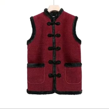 Γυναικείο γιλέκο από μαλλί σε μείξη, με σταθερό γιακά, επενδεδυμένο φλίς, κλείσιμο με ένα κουμπί, φθινοπωρινό-χειμερινό 2024