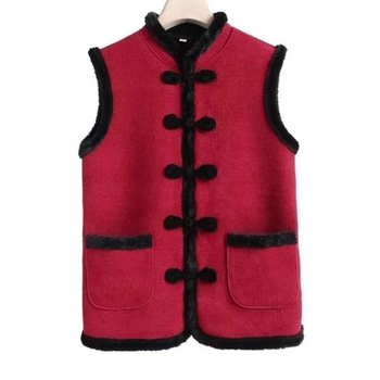 Γυναικείο γιλέκο από μαλλί σε μείξη, με σταθερό γιακά, επενδεδυμένο φλίς, κλείσιμο με ένα κουμπί, φθινοπωρινό-χειμερινό 2024