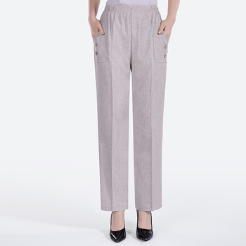 Dámske letné nohavice z bavlny a ľanu, voľný rovný strih, vysoký pás, tenký priedušný materiál