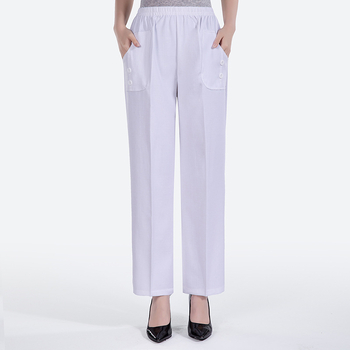 Dámske letné nohavice z bavlny a ľanu, voľný rovný strih, vysoký pás, tenký priedušný materiál