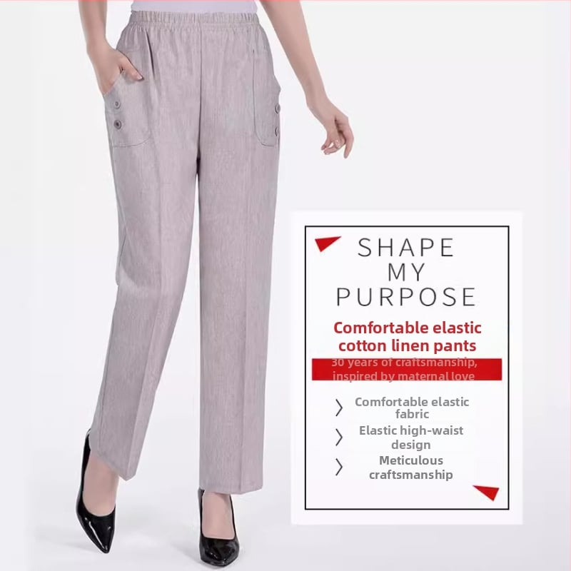 Dámske letné nohavice z bavlny a ľanu, voľný rovný strih, vysoký pás, tenký priedušný materiál