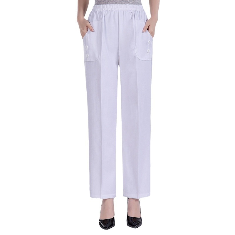 Dámske letné nohavice z bavlny a ľanu, voľný rovný strih, vysoký pás, tenký priedušný materiál