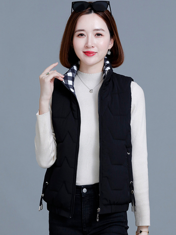 Γυναικεία αναστρέψιμη γιλέκα με γέμισμα από πούπουλο-βαμβάκι, κουκούλα, φερμουάρ, ριγέ σχέδιο, άνετη γραμμή