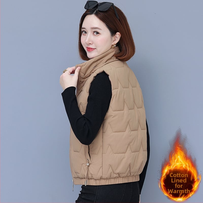 Γυναικεία αναστρέψιμη γιλέκα με γέμισμα από πούπουλο-βαμβάκι, κουκούλα, φερμουάρ, ριγέ σχέδιο, άνετη γραμμή