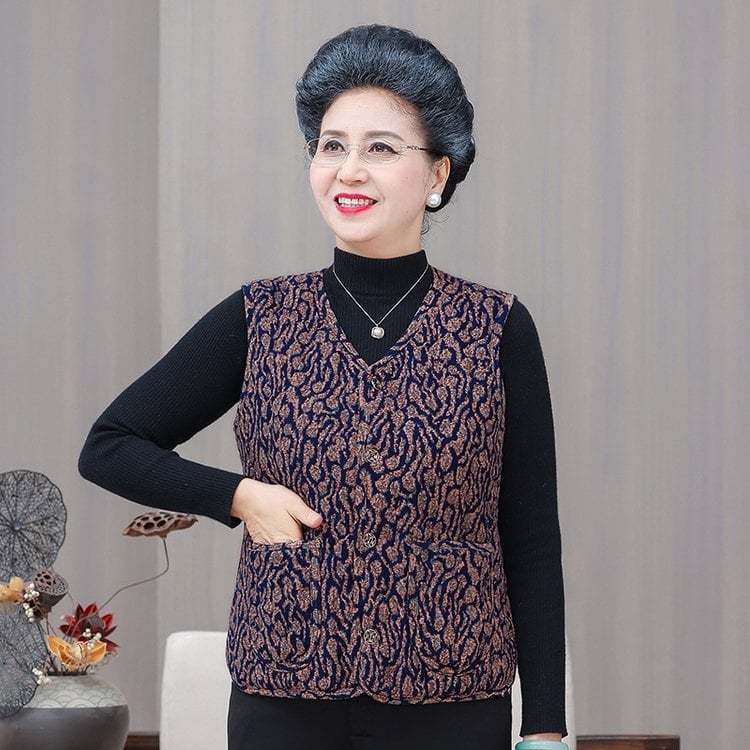 Αμάνικο γιλέκο με μινιμαλιστικό στυλ cardigan, στρογγυλός λαιμός, εκτύπωση, βισκόζη 90–95% (Φθινόπωρο 2025)