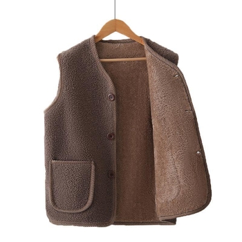 Γυναικείο γιλέκο με V-λαιμό, πολάρ φλίς, κανονικό μήκος, ένα κουμπί, Α-γραμμή