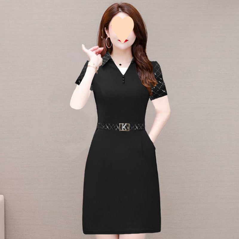 NORNS GIRL Haljina srednje duljine sa stojećim ovratnikom, kratki rukav, apstraktni uzorak, modalna tkanina