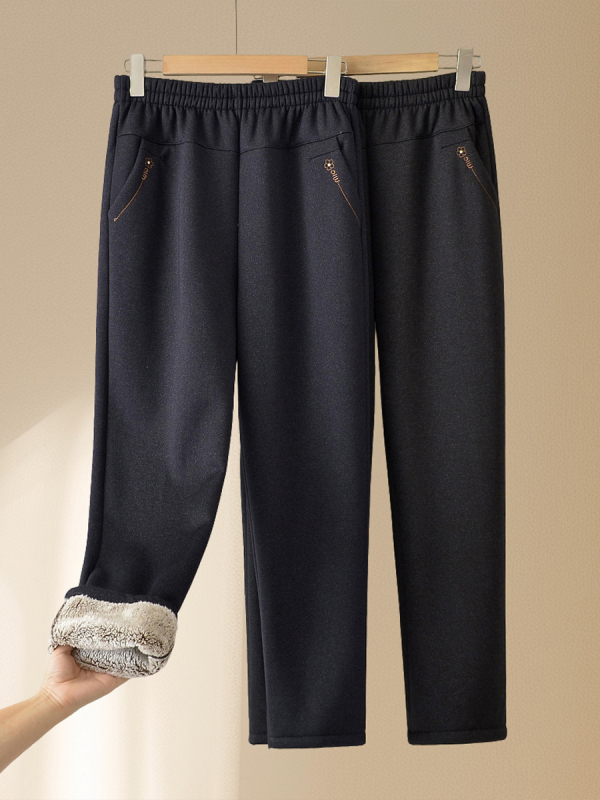 Őszi-téli fleeces nadrág, szabad szabású, mikroelasztikus, közepes vastagságú, poliészter 90–95% (fő anyag)