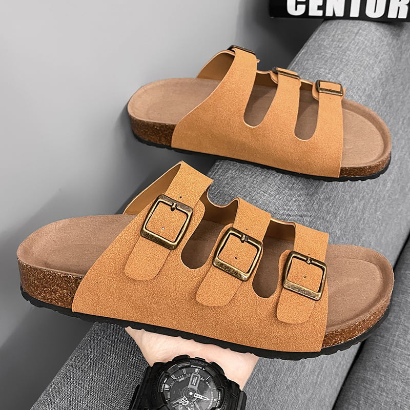 Muške slide sandale s drvenom sole, miješan gornji materijal, casual stil, otvoreni prst, kod Fjz08