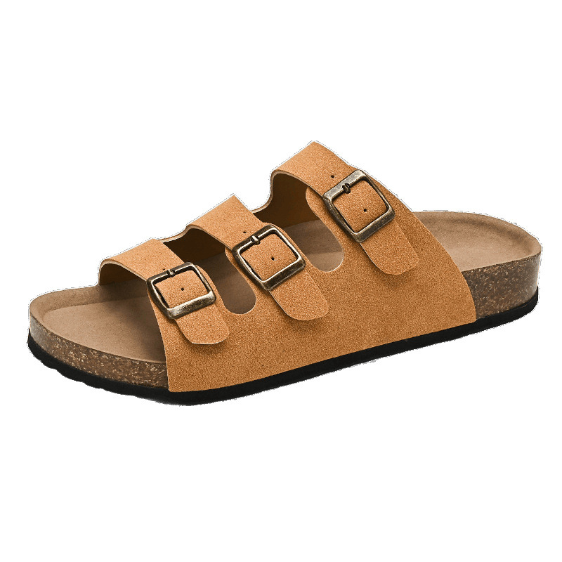 Muške slide sandale s drvenom sole, miješan gornji materijal, casual stil, otvoreni prst, kod Fjz08
