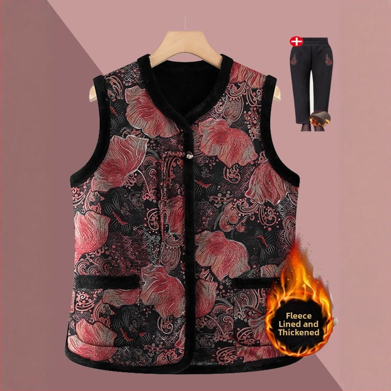 Ujjatlan mellény, kínai stílus, irodalmi retro dizájn, növény- és virágmintás, poliészter anyag, PVC tartalom ≤30%