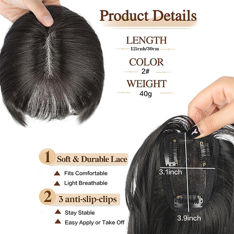 Perika s bangs za žene, gornji dio za volumen, otporna na visoke temperature ravna kosa, dopušteno je uvijanje ili bojanje