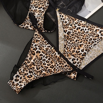 Ženske čipkaste gaćice s leopard uzorkom, srednje visoke talije, prozračne, pamučna podstava.
