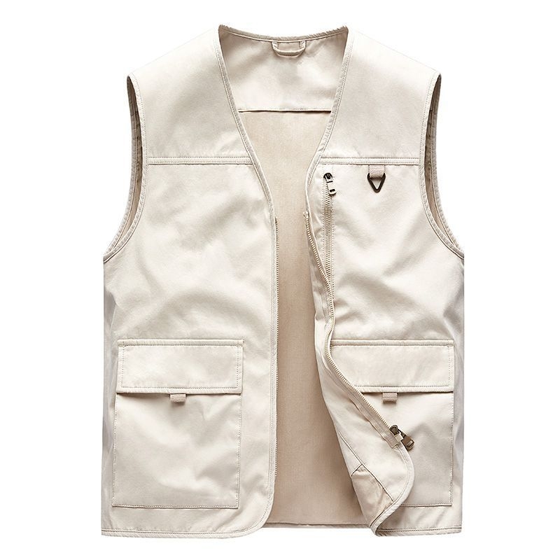 Pamutmunkás mellény több zsebbel, ujj nélküli, laza szabású, cipzárral az elején