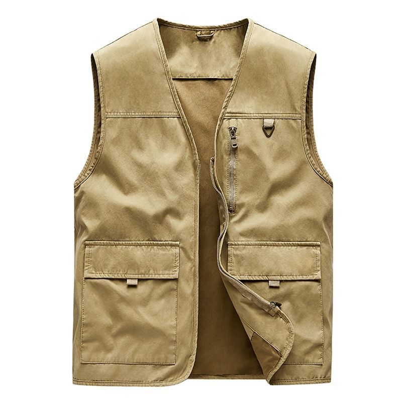 Pamutmunkás mellény több zsebbel, ujj nélküli, laza szabású, cipzárral az elején