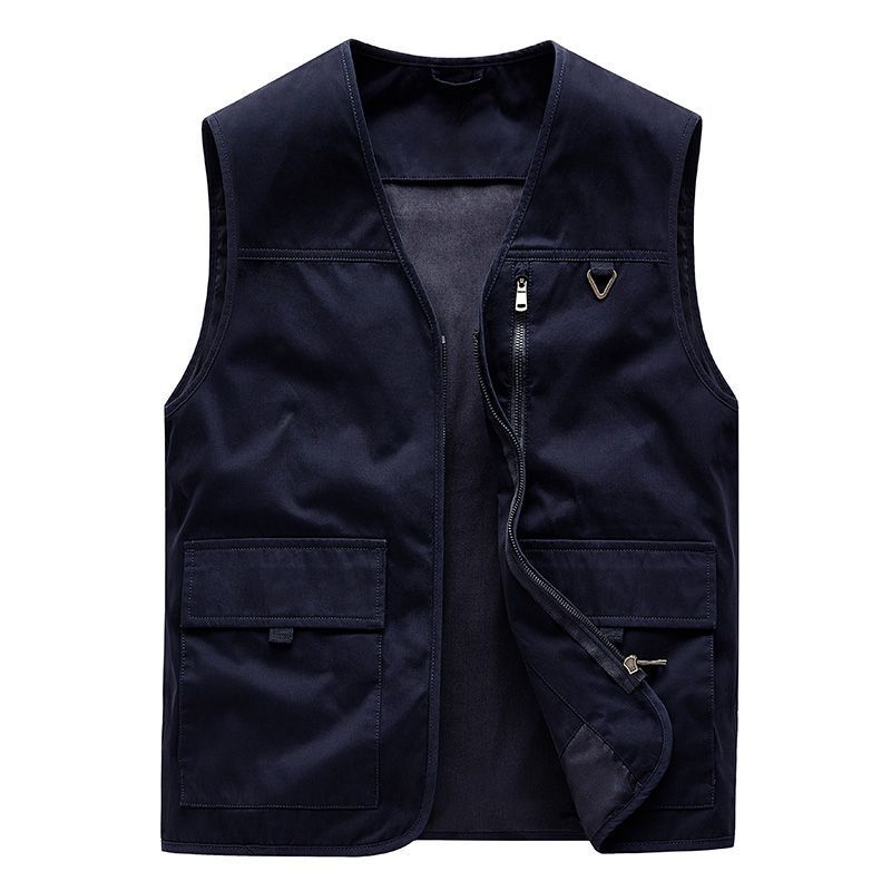 Pamutmunkás mellény több zsebbel, ujj nélküli, laza szabású, cipzárral az elején