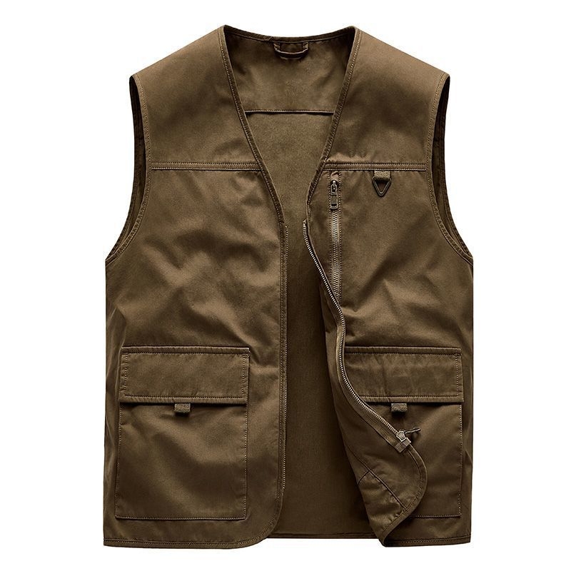 Pamutmunkás mellény több zsebbel, ujj nélküli, laza szabású, cipzárral az elején