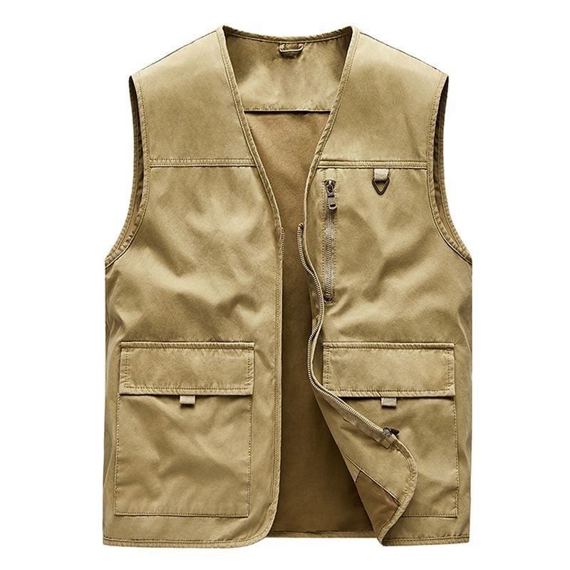 Pamutmunkás mellény több zsebbel, ujj nélküli, laza szabású, cipzárral az elején