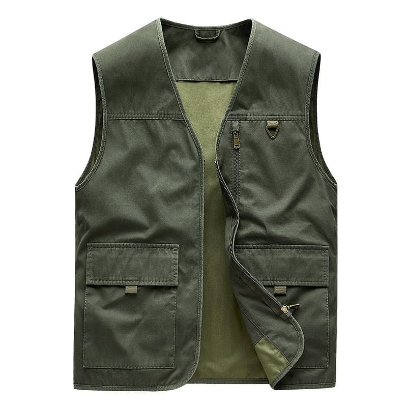 Pamutmunkás mellény több zsebbel, ujj nélküli, laza szabású, cipzárral az elején