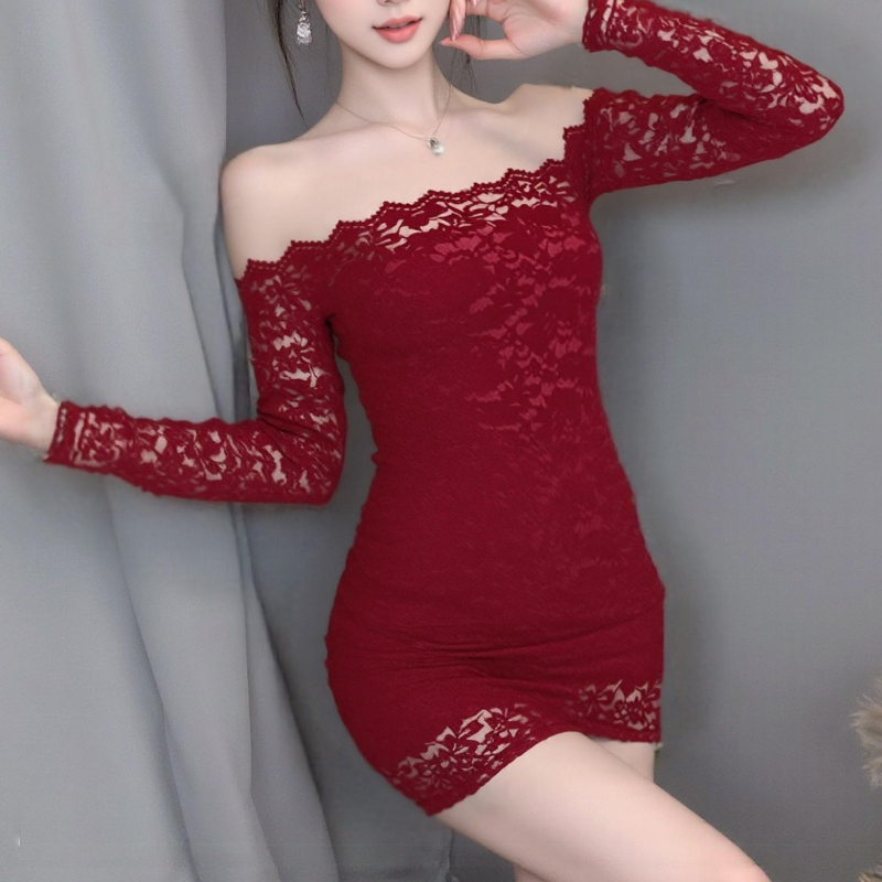 Haljina s jednim ramenom, dugim rukavima, uska suknja na bokovima (Poliester; uzorak rastrganih cvjetova)