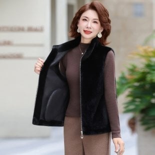 Γυναικείο γιλέκο από βελούδο μινκ, V-λαιμό, χειμώνας 2025, ανάμειξη μαλλιού προβάτου και πολυεστέρα