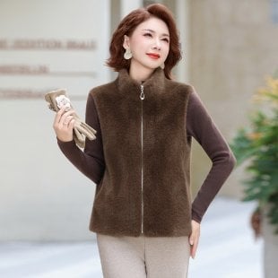 Γυναικείο γιλέκο από βελούδο μινκ, V-λαιμό, χειμώνας 2025, ανάμειξη μαλλιού προβάτου και πολυεστέρα