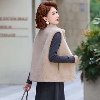 Γυναικείο γιλέκο από βελούδο μινκ, V-λαιμό, χειμώνας 2025, ανάμειξη μαλλιού προβάτου και πολυεστέρα