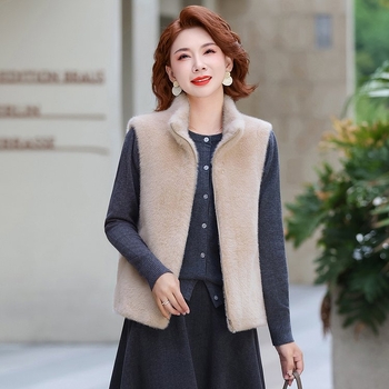 Γυναικείο γιλέκο από βελούδο μινκ, V-λαιμό, χειμώνας 2025, ανάμειξη μαλλιού προβάτου και πολυεστέρα