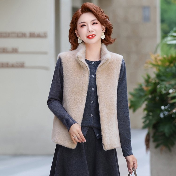 Γυναικείο γιλέκο από βελούδο μινκ, V-λαιμό, χειμώνας 2025, ανάμειξη μαλλιού προβάτου και πολυεστέρα