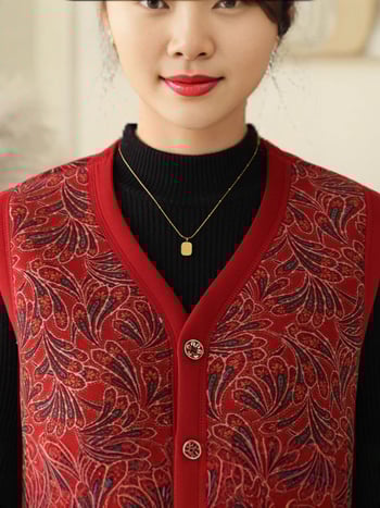 Beixin Női Arctic Velvet mellény, Selyem 90–95%, Kasmír 90–95%, Kínai stílus, Geometriai minta