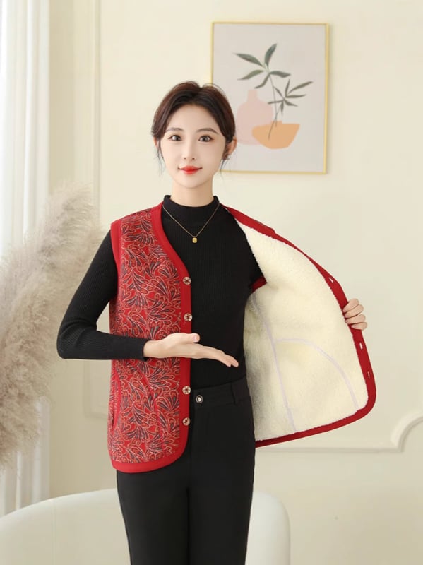 Beixin Női Arctic Velvet mellény, Selyem 90–95%, Kasmír 90–95%, Kínai stílus, Geometriai minta