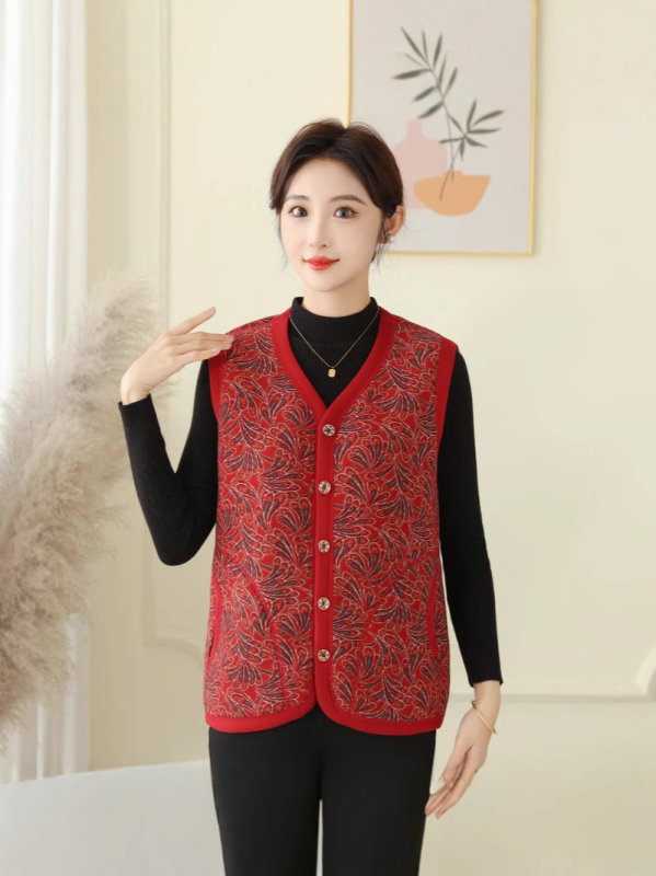 Beixin Női Arctic Velvet mellény, Selyem 90–95%, Kasmír 90–95%, Kínai stílus, Geometriai minta
