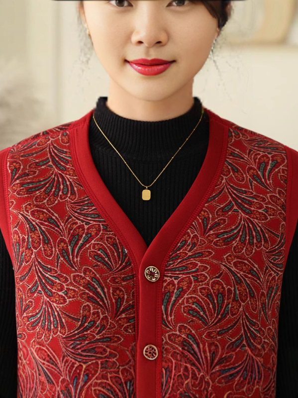 Beixin Női Arctic Velvet mellény, Selyem 90–95%, Kasmír 90–95%, Kínai stílus, Geometriai minta