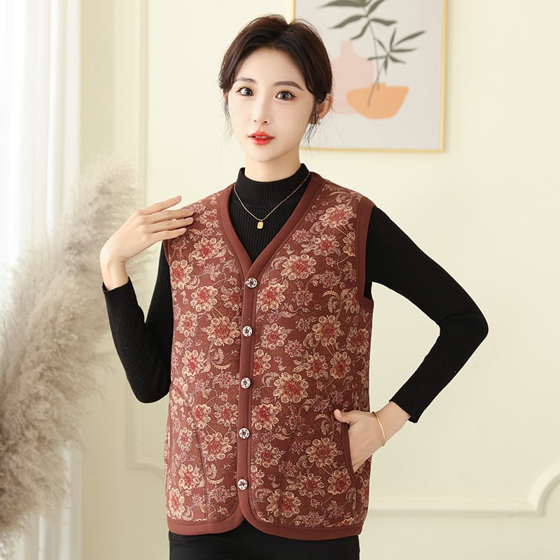Beixin Női Arctic Velvet mellény, Selyem 90–95%, Kasmír 90–95%, Kínai stílus, Geometriai minta