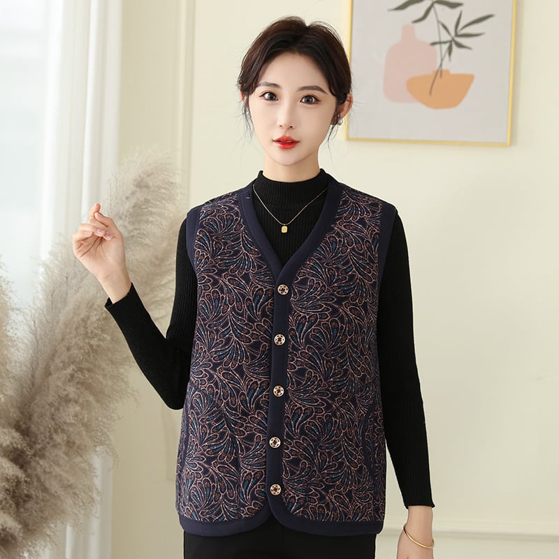 Beixin Női Arctic Velvet mellény, Selyem 90–95%, Kasmír 90–95%, Kínai stílus, Geometriai minta