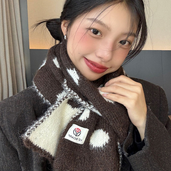 Зимен малък шал, двустранен корейски стил, нежен към кожата шал за врата, полиестров плат warp-knit