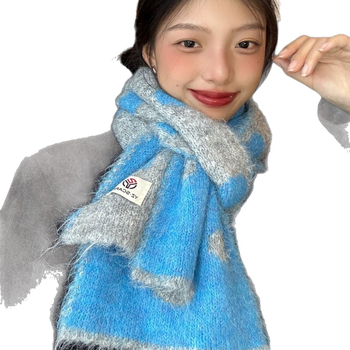 Зимен малък шал, двустранен корейски стил, нежен към кожата шал за врата, полиестров плат warp-knit