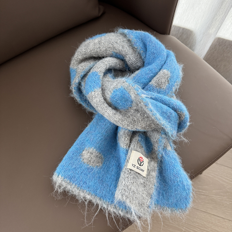 Зимен малък шал, двустранен корейски стил, нежен към кожата шал за врата, полиестров плат warp-knit