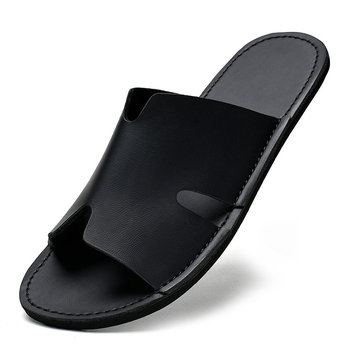 Muške kožne slide sandale, gornji dio od kože drugog sloja, gumeni potplat, šivana konstrukcija, slip-on dizajn