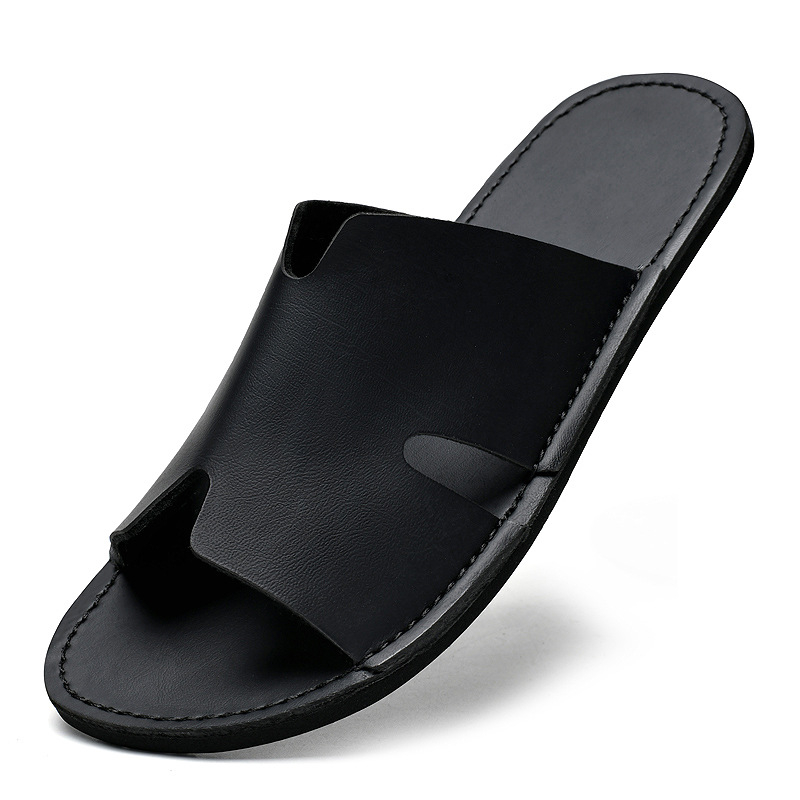 Muške kožne slide sandale, gornji dio od kože drugog sloja, gumeni potplat, šivana konstrukcija, slip-on dizajn