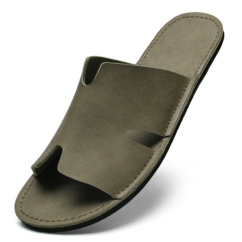 Muške kožne slide sandale, gornji dio od kože drugog sloja, gumeni potplat, šivana konstrukcija, slip-on dizajn