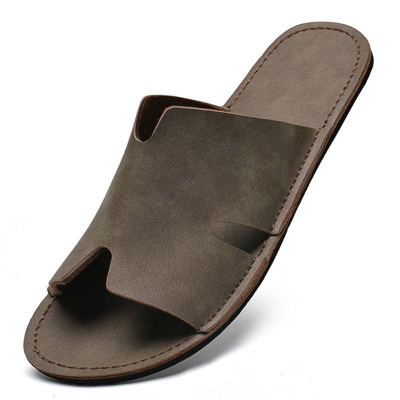 Muške kožne slide sandale, gornji dio od kože drugog sloja, gumeni potplat, šivana konstrukcija, slip-on dizajn