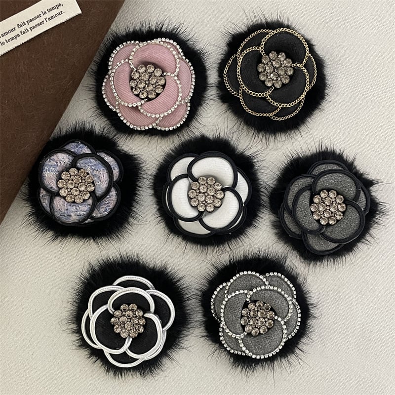 Брошка с камелия от плат, ръчна изработка, марка Qiao Li, стил Xiaoxiangfeng