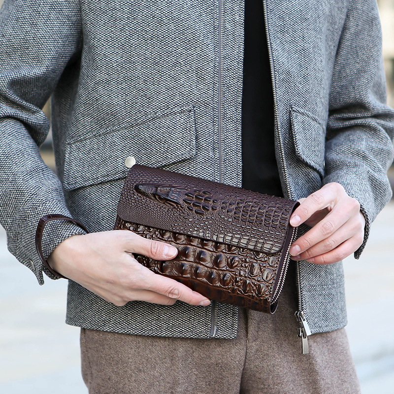 Muška clutch torba s kožnim uzorkom krokodila, vodootporna, poslovni elit stil, proljeće 2025, svakodnevna upotreba