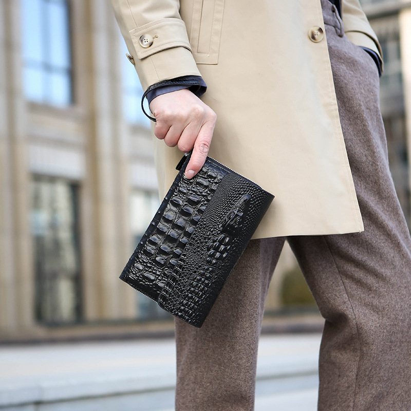 Muška clutch torba s kožnim uzorkom krokodila, vodootporna, poslovni elit stil, proljeće 2025, svakodnevna upotreba