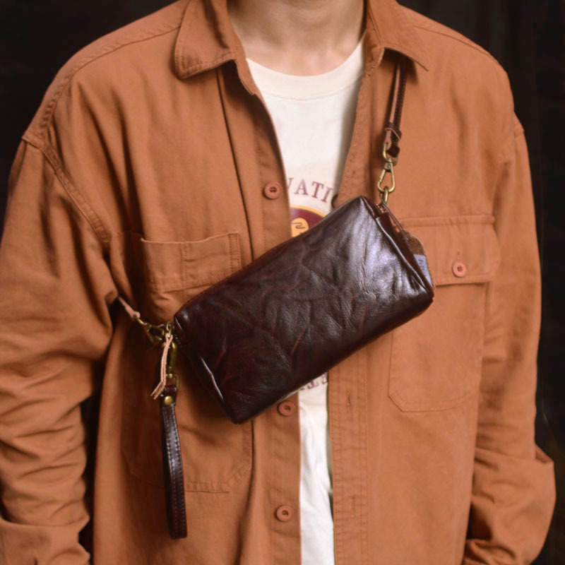 Muška clutch crossbody torba sa zipom, od prave kože prvog sloja, višestruki pretinci, za putovanja i slobodno vrijeme