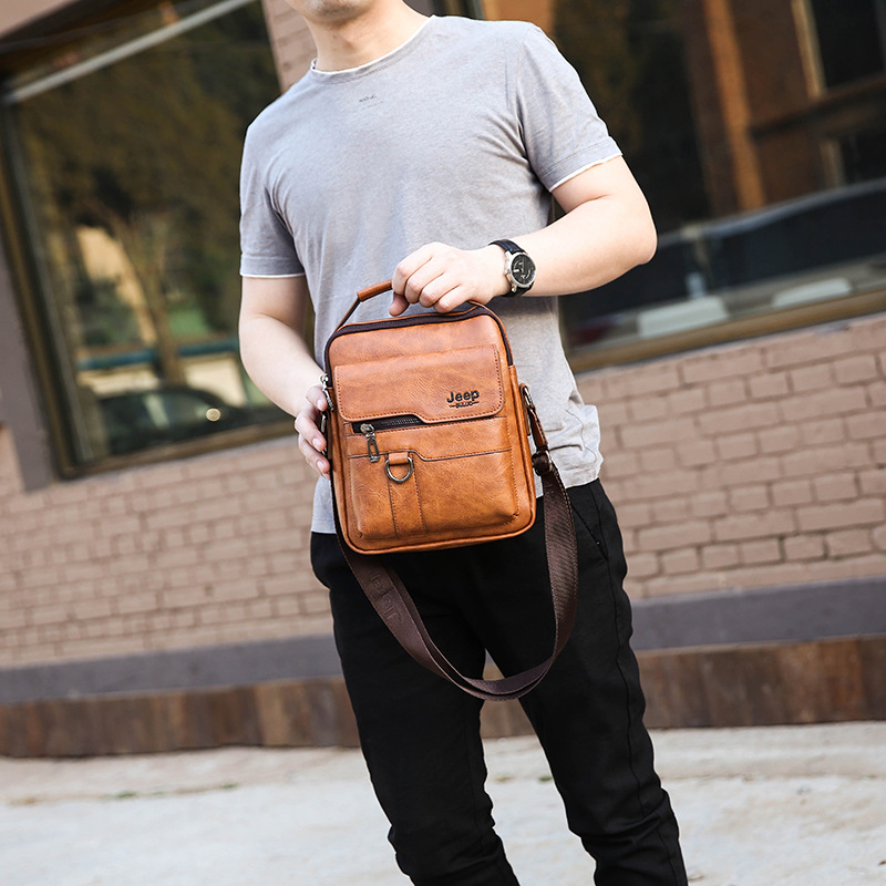 Muška torba za rame od PU kože, crossbody stil, jednobojna, otporna, podstava od poliestera, za poslovna putovanja